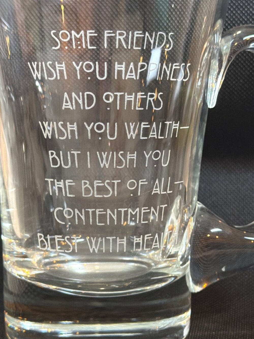 VTG 1990s Etched Glass Mug 16 oz Heavy Clear Friendship Blessing Coffee Tea Cup - Picture 2 of 10